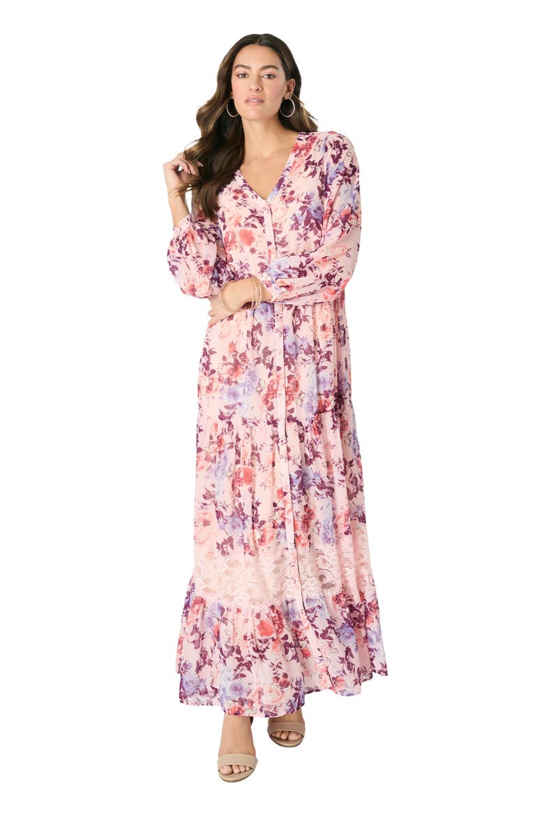 Lace Tiered Maxi Dress, Main, color, SOFT BLUSH ROSES