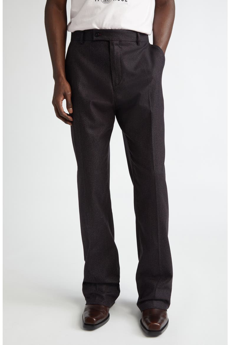 Pinstripe Relaxed Fit Tailored Pants, Main, color, BLACK-RED STRIPE