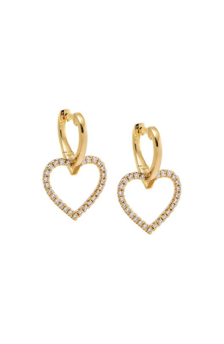 BY ADINA EDEN Diamond Pave Open Heart Drop Huggie Earring 14K, Main, color, 