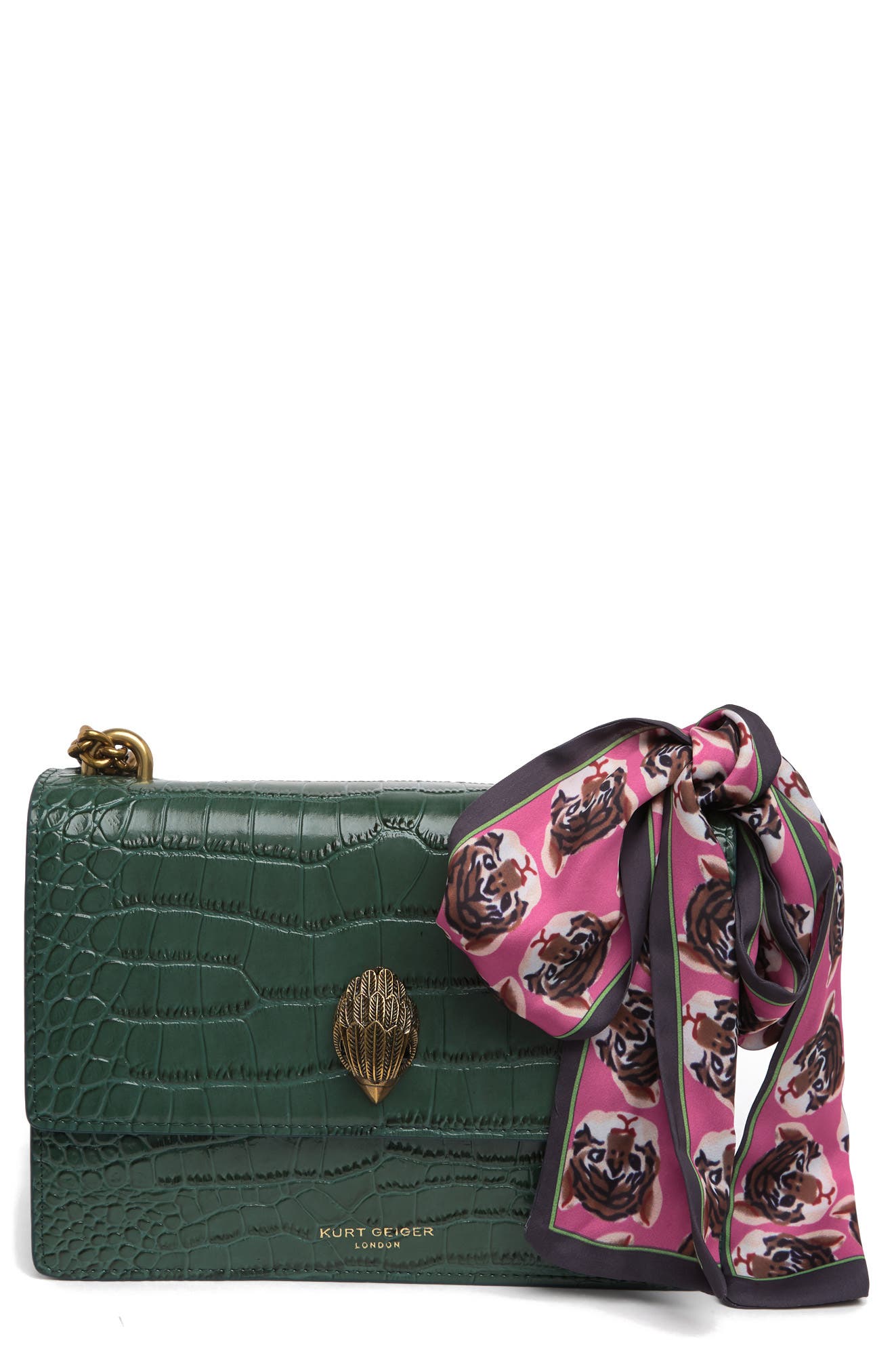 Kurt Geiger Shoreditch Croc Embossed Shoulder Bag, Main, color, 