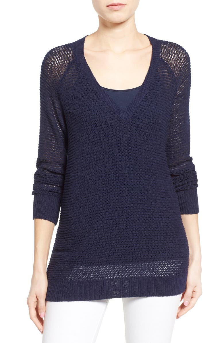 Halogen<sup>®</sup> Textured Cotton V-Neck Sweater, Main, color, 