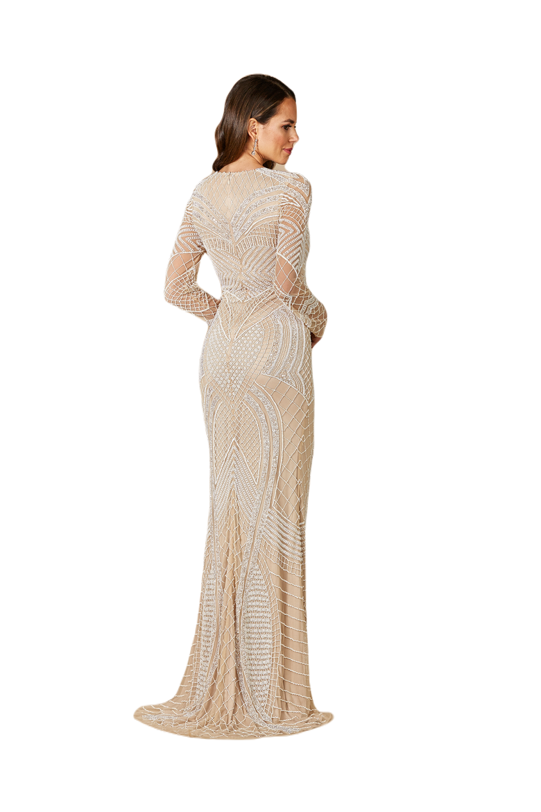 Haley Beaded Dress Nude/Ivory Bridal, Alternate, color, Ivory