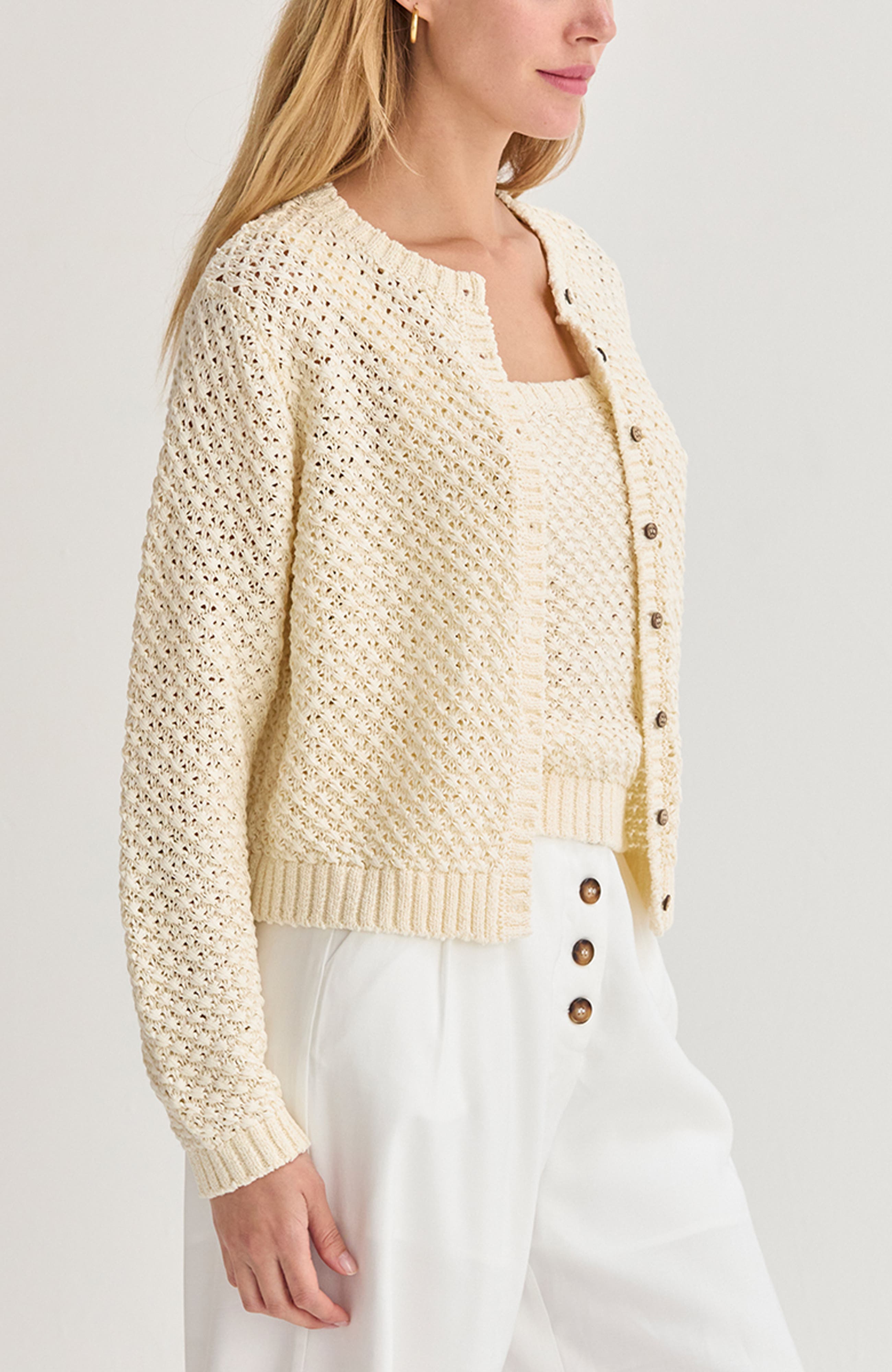 Basket Weave Knit Cardigan Tank Two Piece  Set - image 4