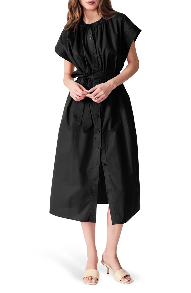 DELUC Cancela Cap Sleeve Cotton Poplin Shirtdress, Main, color, Black