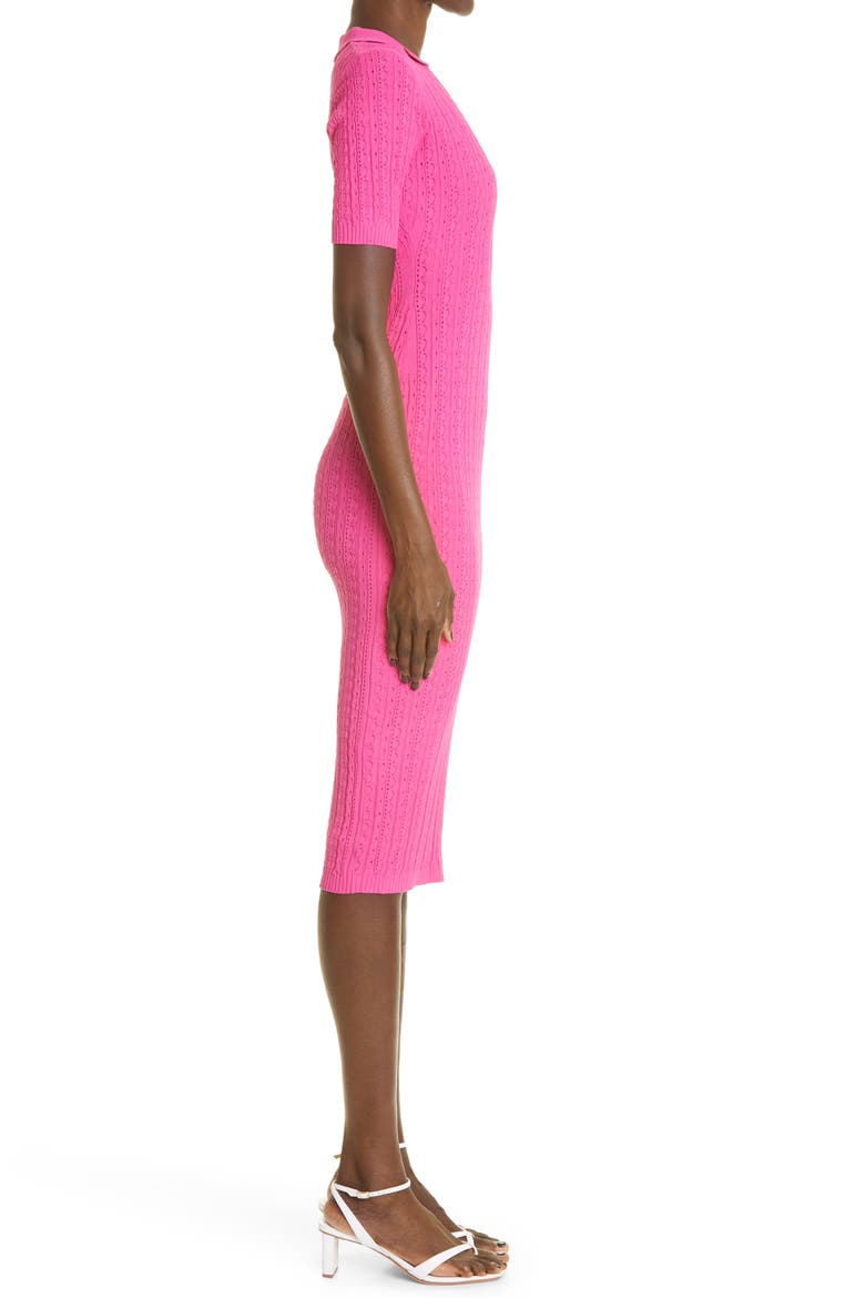 Pointelle Knit Midi Polo Dress, Alternate, color, FUCHSIA