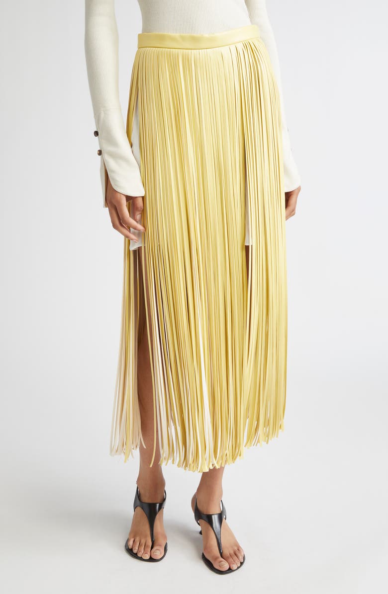 Proenza Schouler Veda Two-Tone Faux Leather Fringe Midi Wrap Skirt, Main, color, Pale Yellow Multi