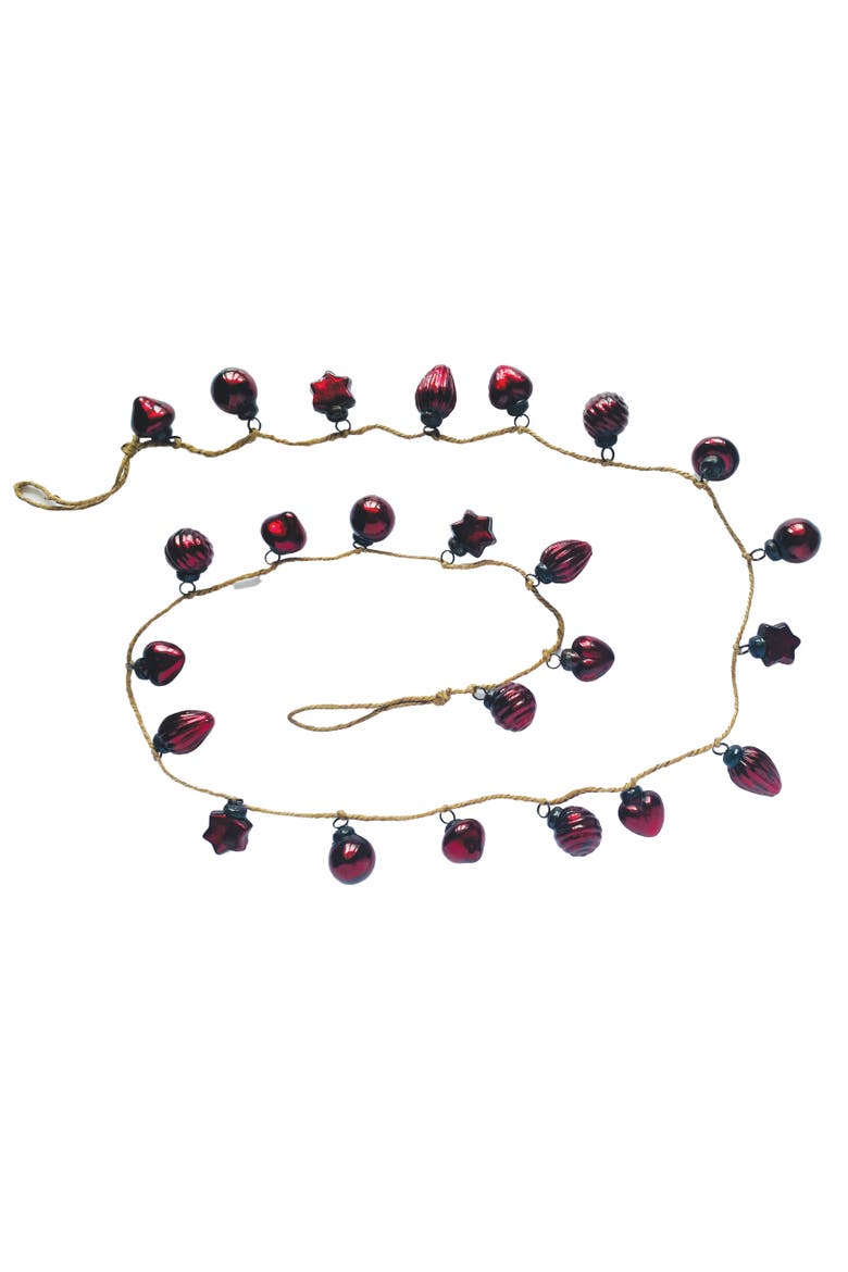 Mercury Glass Ornament Garland with Jute Cord, Main, color, Red