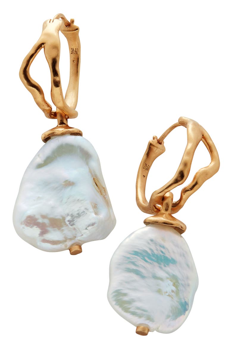 Large Keshi Pearl Hoop Earrings, Alternate, color, GP