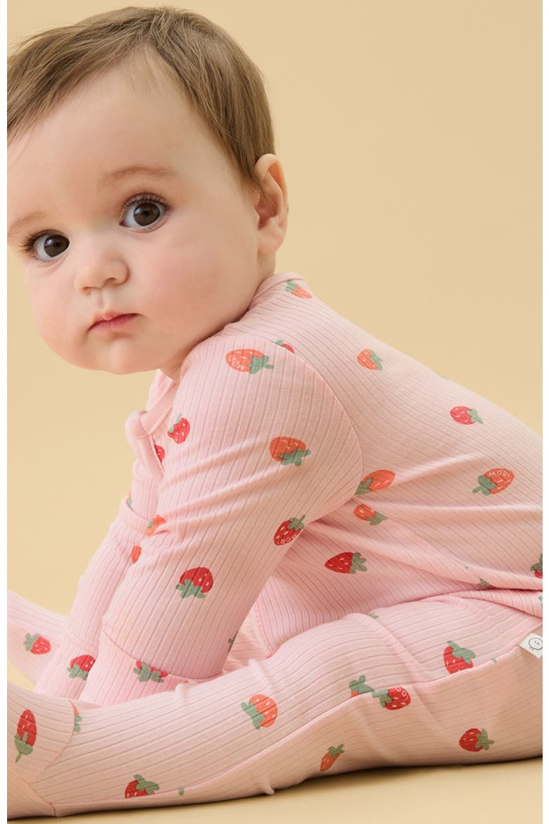 Ribbed Two Way Zip-Up Sleepsuit, Alternate, color, Strawberry Crystal Rose