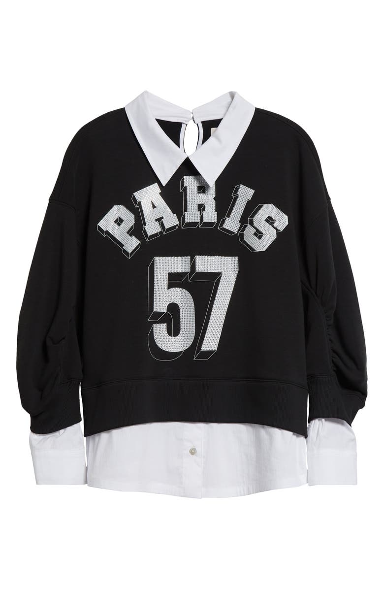 Cinq à Sept Paris 57 Beaded Layered Cotton Blend Graphic Sweatshirt, Alternate, color, 