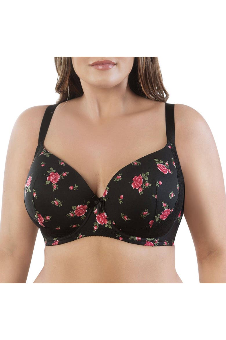 Casey Plunge Molded T-Shirt Bra, Alternate, color, Black w/ Rose Print