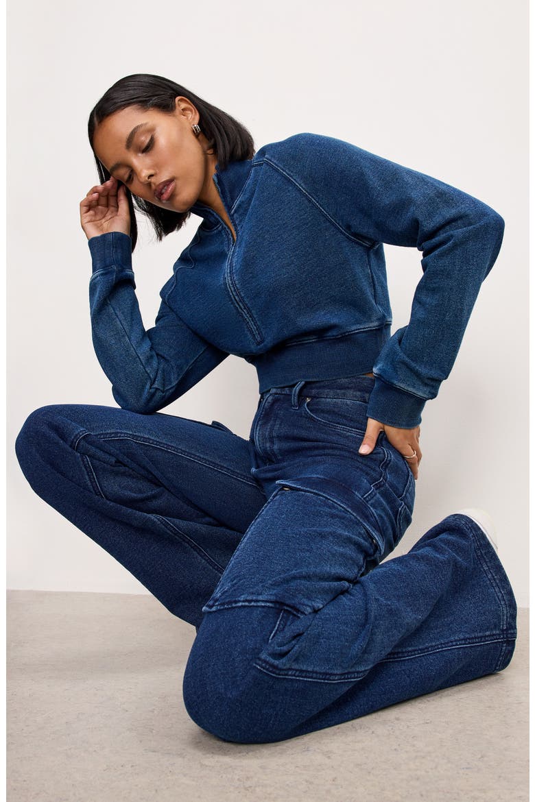 Jeanius Good Skate Wide Leg Cargo French Terry Pants, Alternate, color, INDIGO377