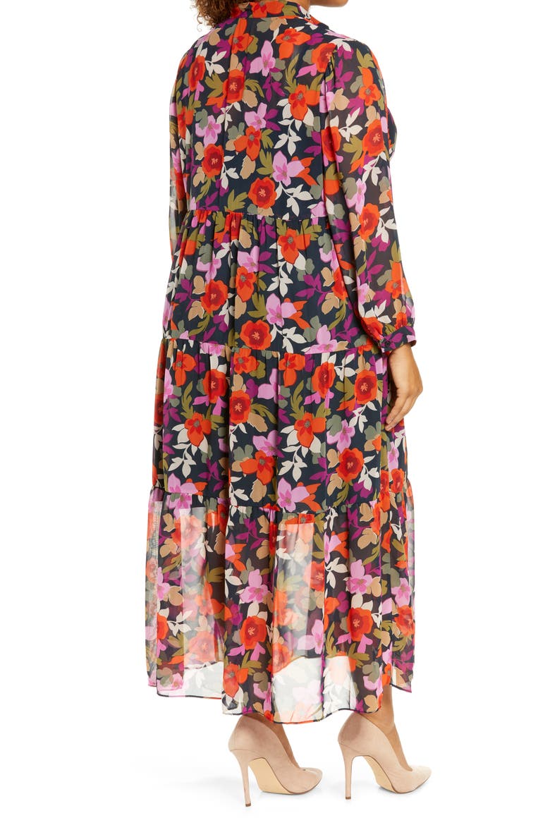 Bold Floral Long Sleeve Shirtdress, Alternate, color, DEEP NAVY/ FLAME