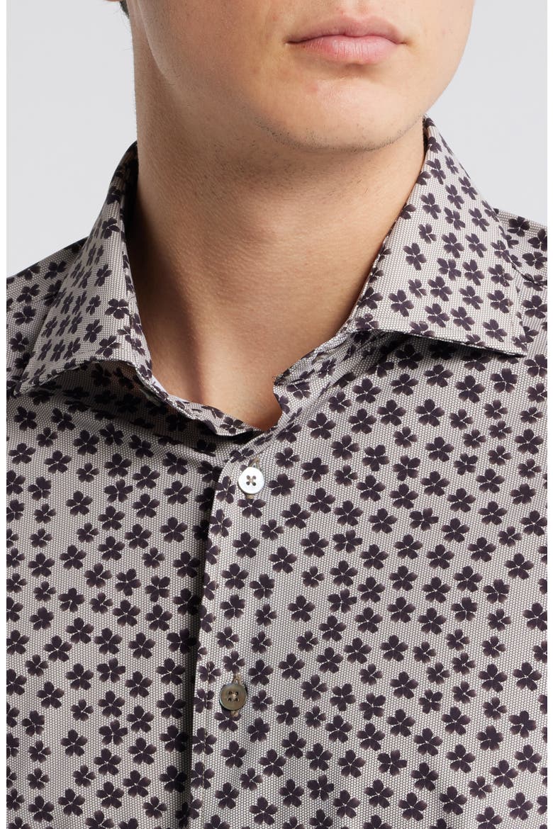 Flowers Floral Print Knit Nylon Blend Dress Shirt, Alternate, color, TAN