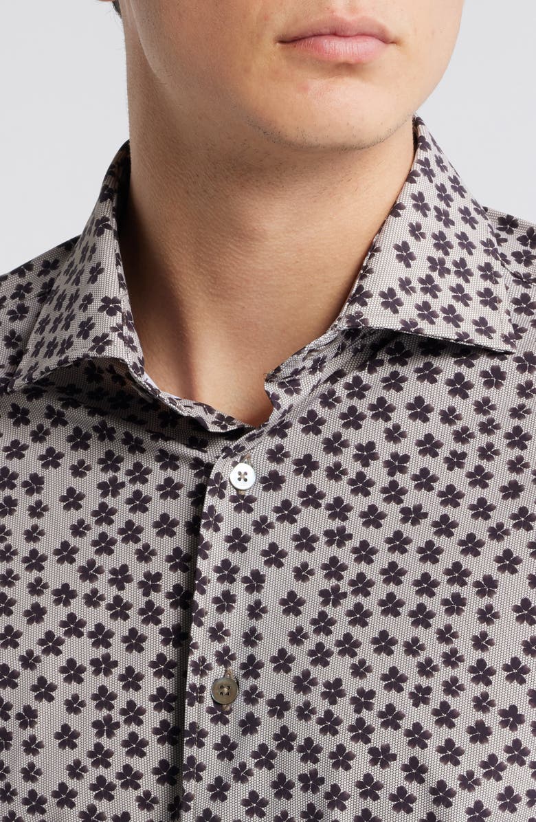 Zanella Flowers Floral Print Knit Nylon Blend Dress Shirt, Alternate, color, Tan