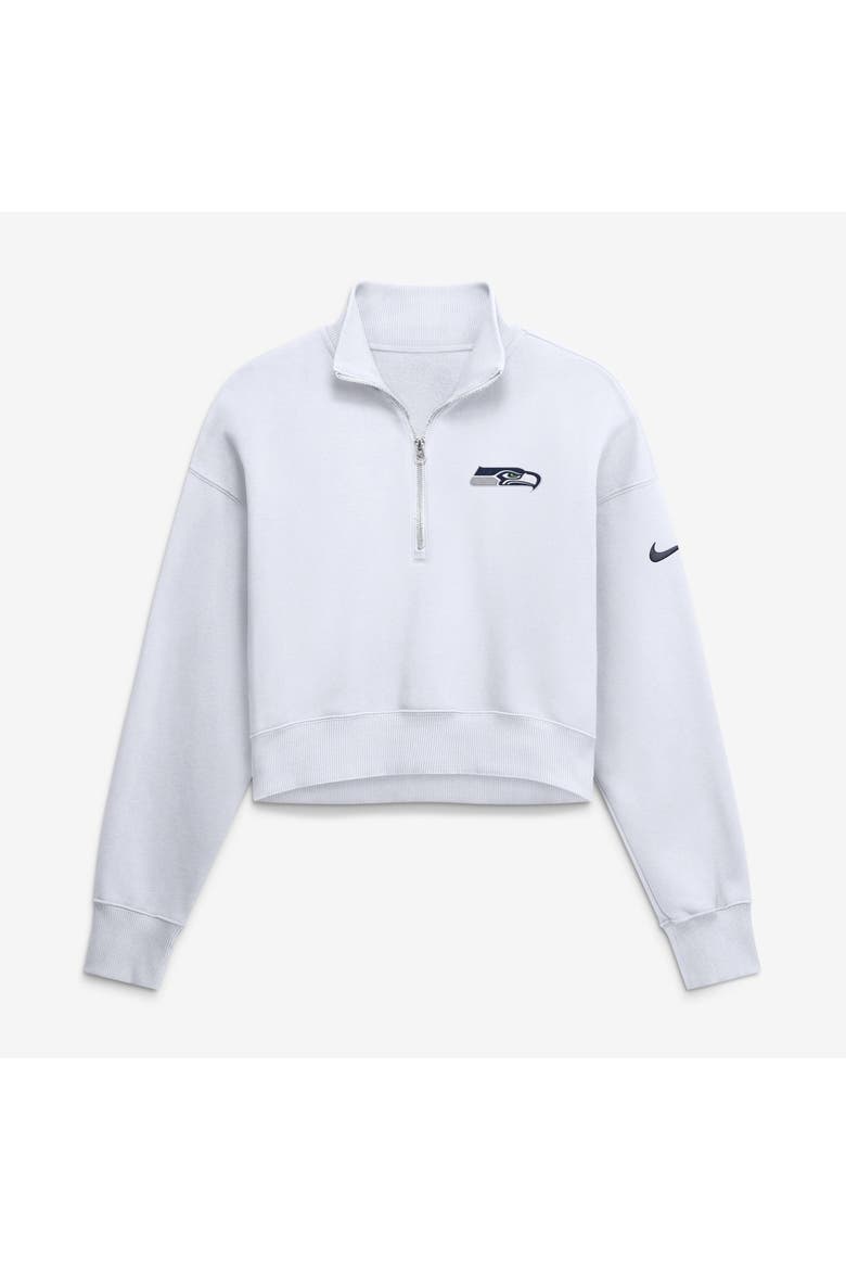 Women's Nike White Seattle Seahawks Oversized Phoenix Fleece Cropped Quarter-Zip Sweatshirt, Main, color, White