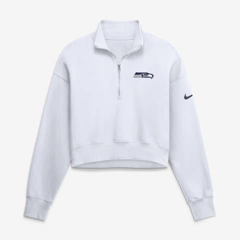 Women's Nike White Seattle Seahawks Oversized Phoenix Fleece Cropped Quarter-Zip Sweatshirt