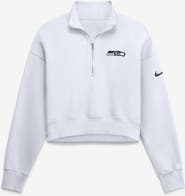 Nike Women's Nike White Seattle Seahawks Oversized Phoenix Fleece Cropped Quarter-Zip Sweatshirt