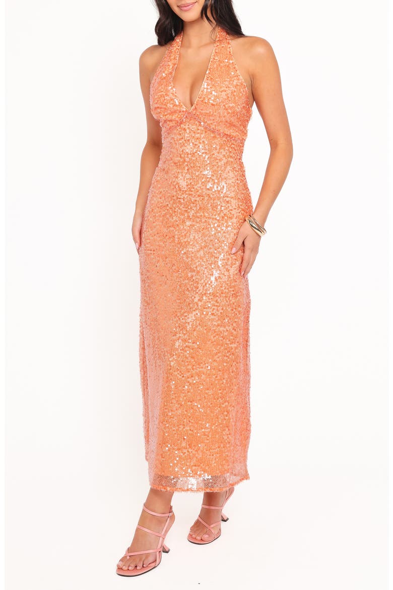 Eisley Halter Midi Dress, Alternate, color, ORANGE SEQUIN
