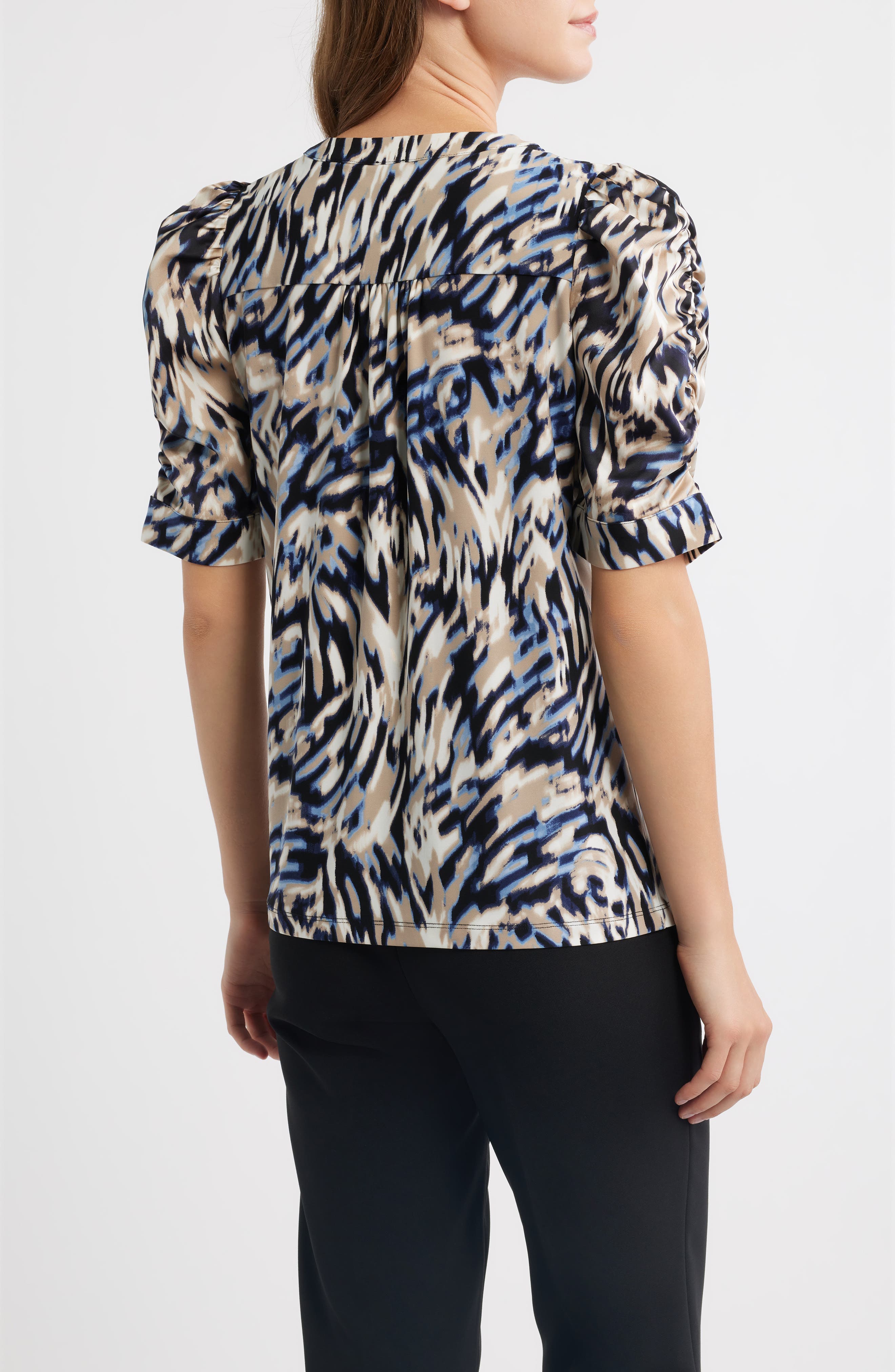 Anne Klein Print Puff Sleeve Jersey Top (Women) | Nordstrom