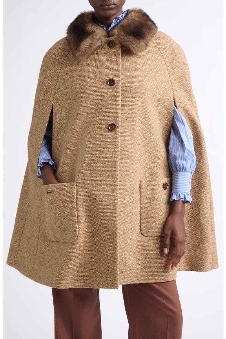 Textured Wool Blend Tweed Cape Coat, Main, color, BEIGE