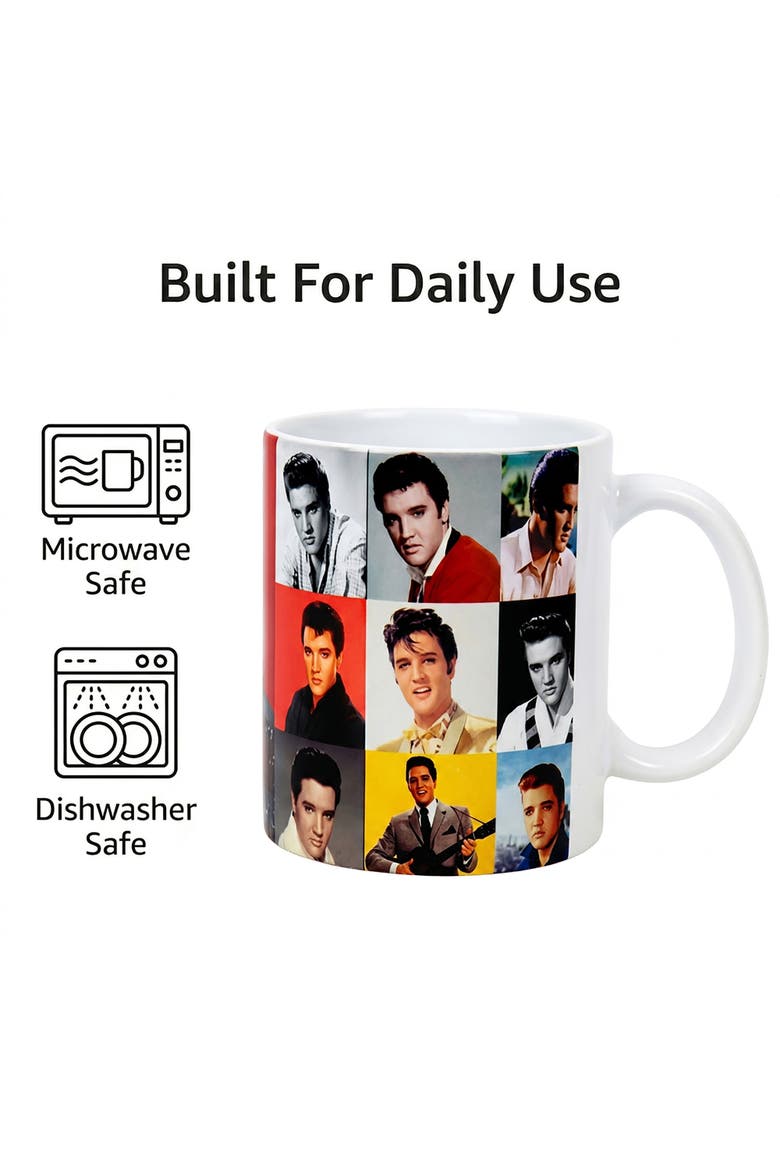 11 oz Elvis Presley Portrait Composite Ceramic Mug, Alternate, color, White