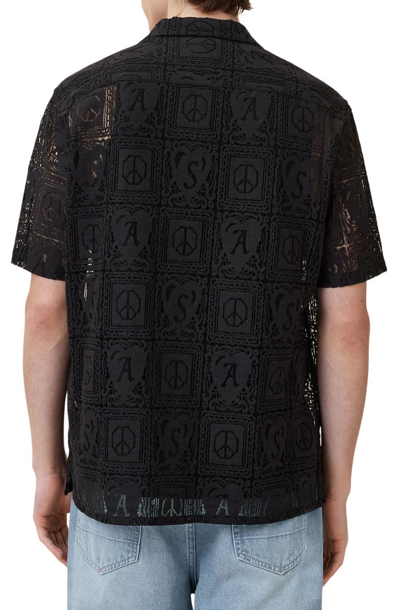 AllSaints Netley Lace Short Sleeve Button-Up Shirt, Alternate, color, Black