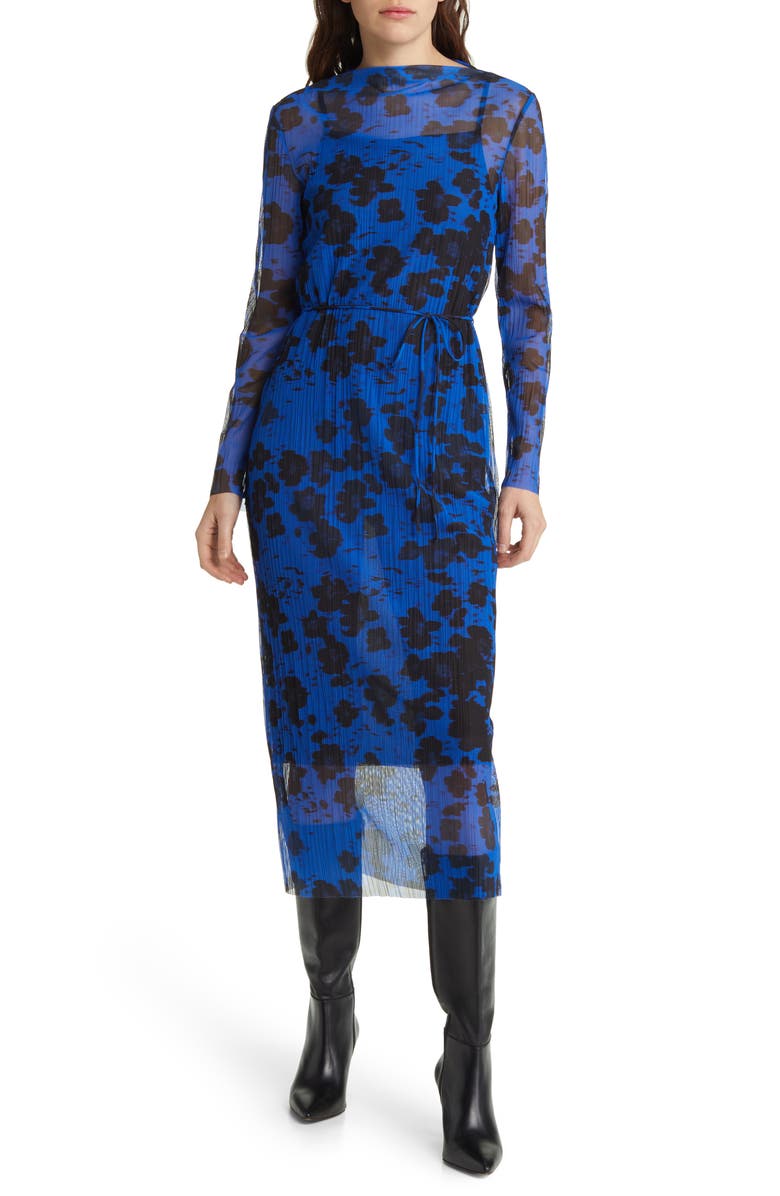 & Other Stories Floral Long Sleeve Mesh Midi Dress, Main, color,