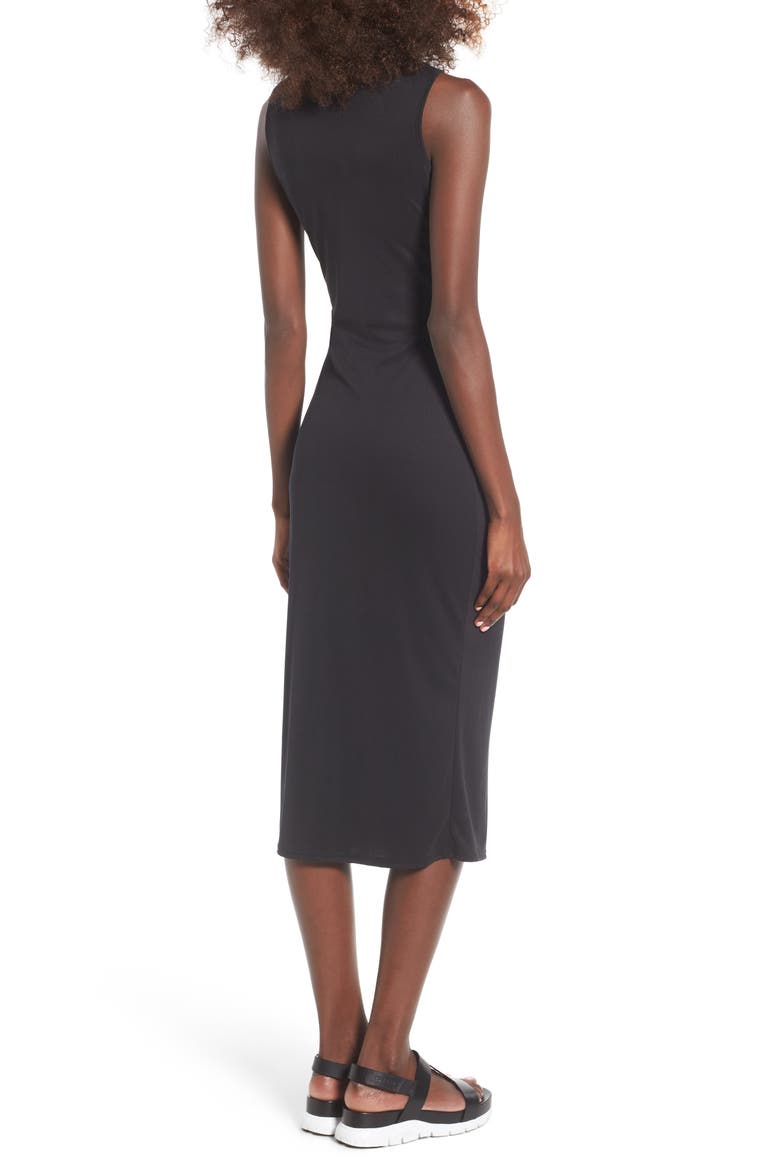 Snap Front Midi Dress, Alternate, color, BLACK