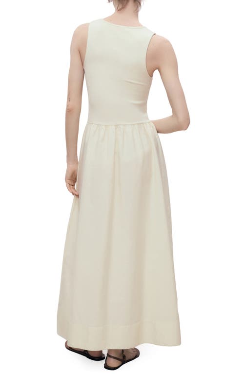 Mango Flared Dress In Combined Fabric Ecru In White