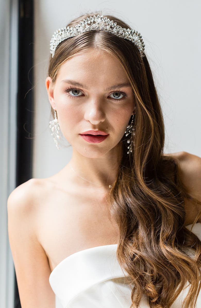 Brides & Hairpins Neyva Crystal Crown, Main, color, Silver