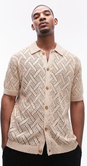 Topman Open Stitch Cotton Blend Button-Up Shirt Nordstrom - Main Image