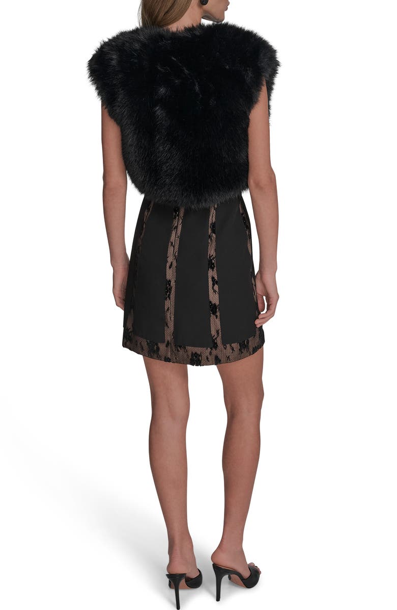 BCBG Faux Fur Sleeveless Shrug, Alternate, color, Black