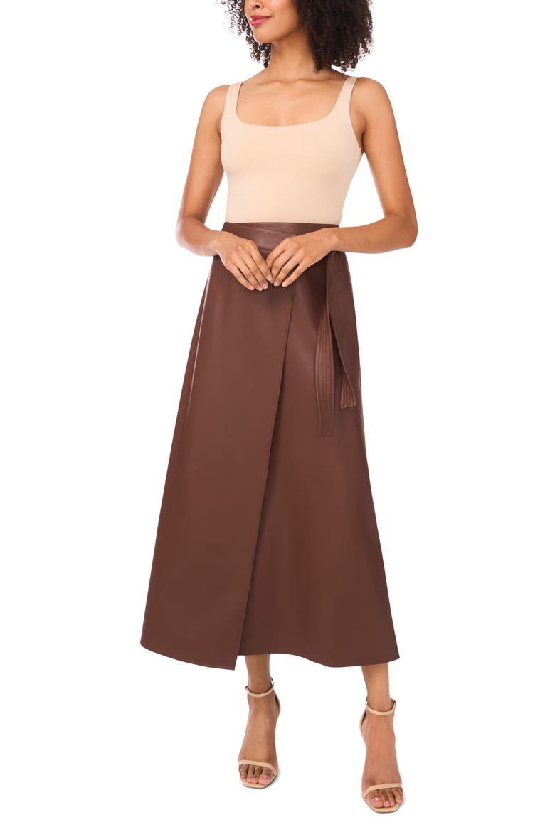 Faux Leather Side Tie Skirt, Alternate, color, CHOCOLATE