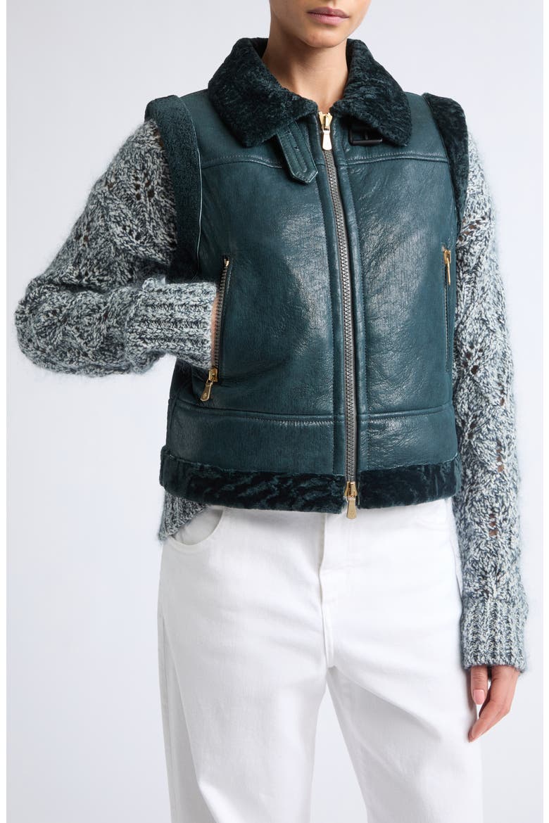 Genuine Shearling Vest, Alternate, color, 178 DARK JADE