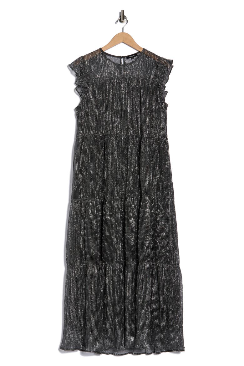 Tiered Pleated Maxi Dress, Main, color, BLACK