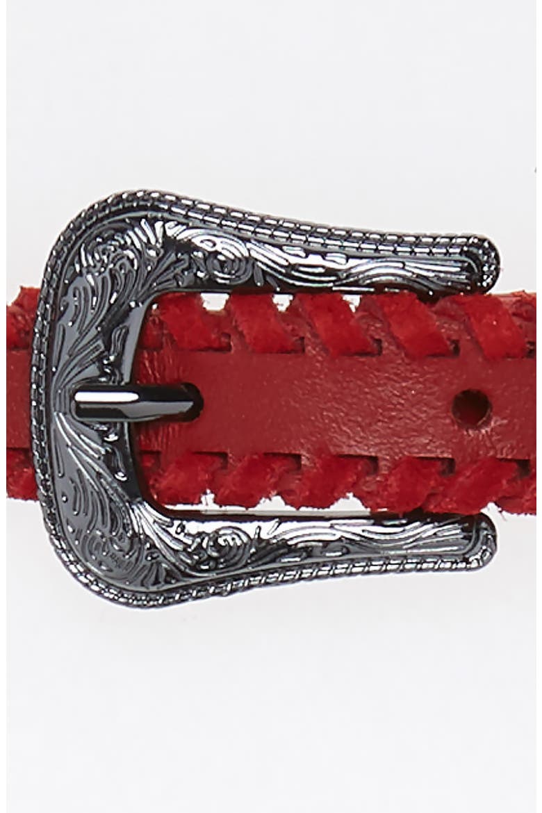 Whipstitch Leather Belt, Alternate, color, SCARLETT