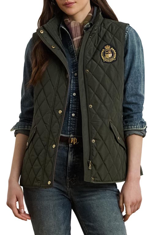 Ralph Lauren Lauren Crest Patch Diamond Quilted Vest In Green