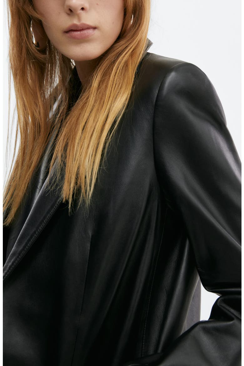 Pieced Leather Jacket, Alternate, color, BLACK