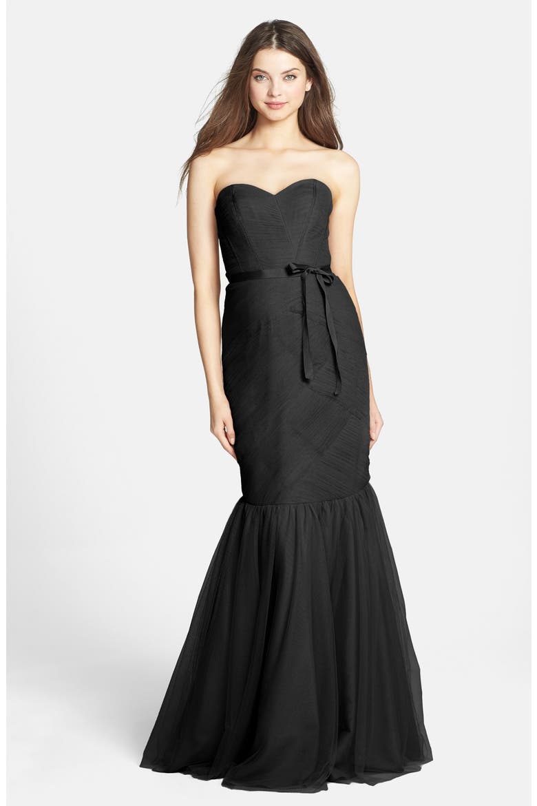 Strapless Tulle Trumpet Dress, Main, color, BLACK