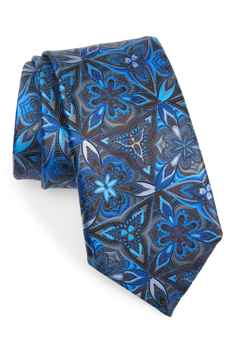 Floral Silk Tie, Main, color, NAVY