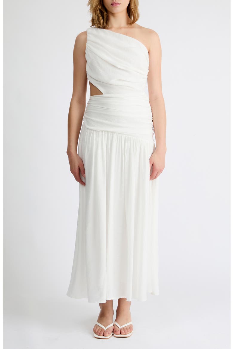 Delilah One-Shoulder Cutout Detail Draped Maxi Dress, Main, color, WHITE