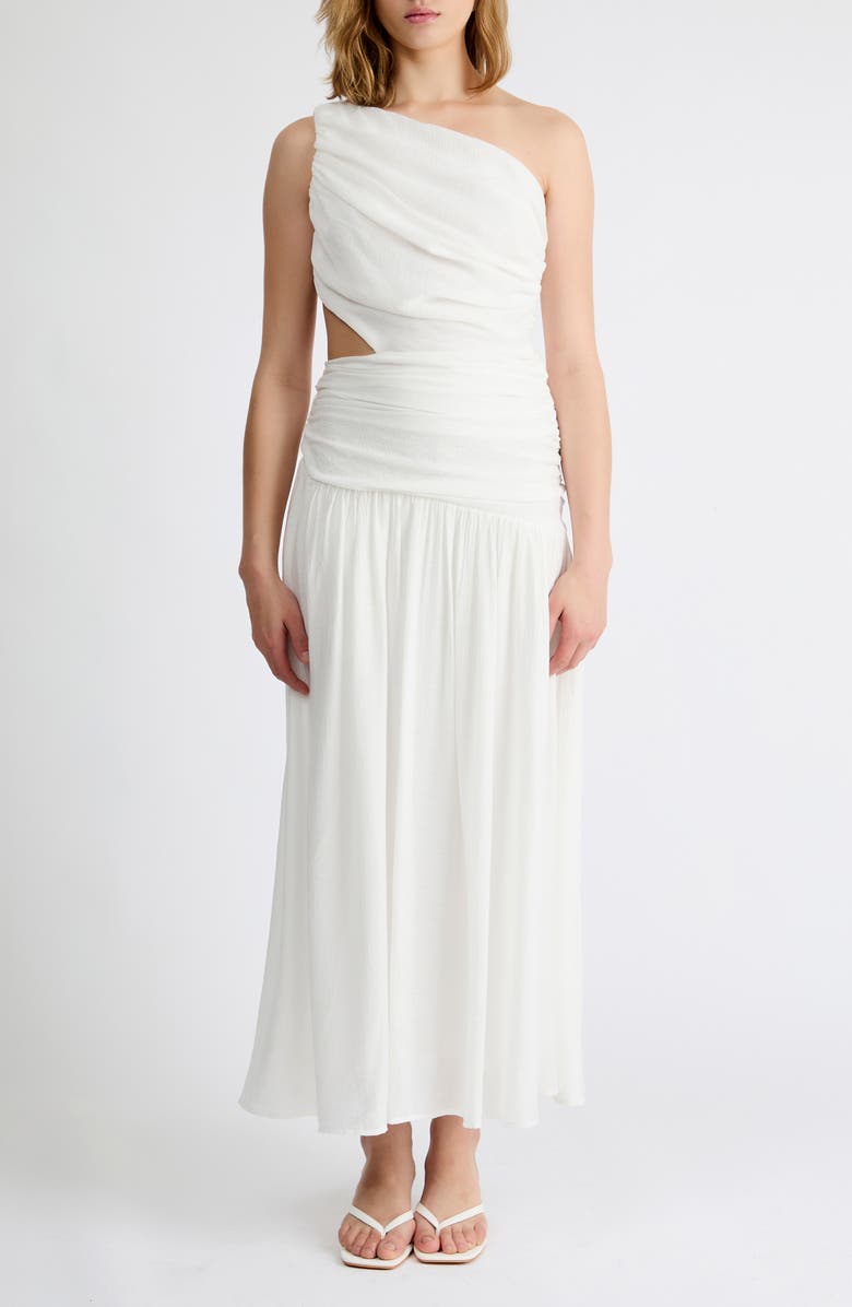 Extro & Vert Delilah One-Shoulder Cutout Detail Draped Maxi Dress, Main, color, White