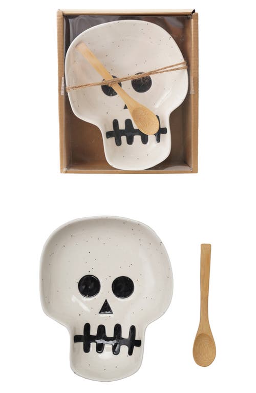 Creative Co-op Skull Platter & Bamboo Spoon Set In Multi