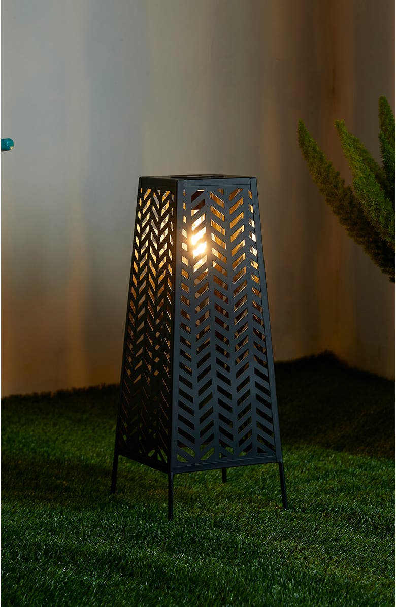 Glitzhome Metal Geometric Solar Powered Floor Lantern, Alternate, color, Black