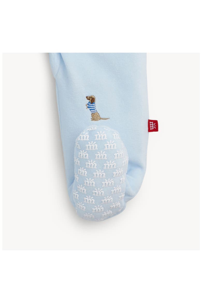 Embroidered Dogs Blue Velour Magnetic Closure Footie, Alternate, color, EDOGB
