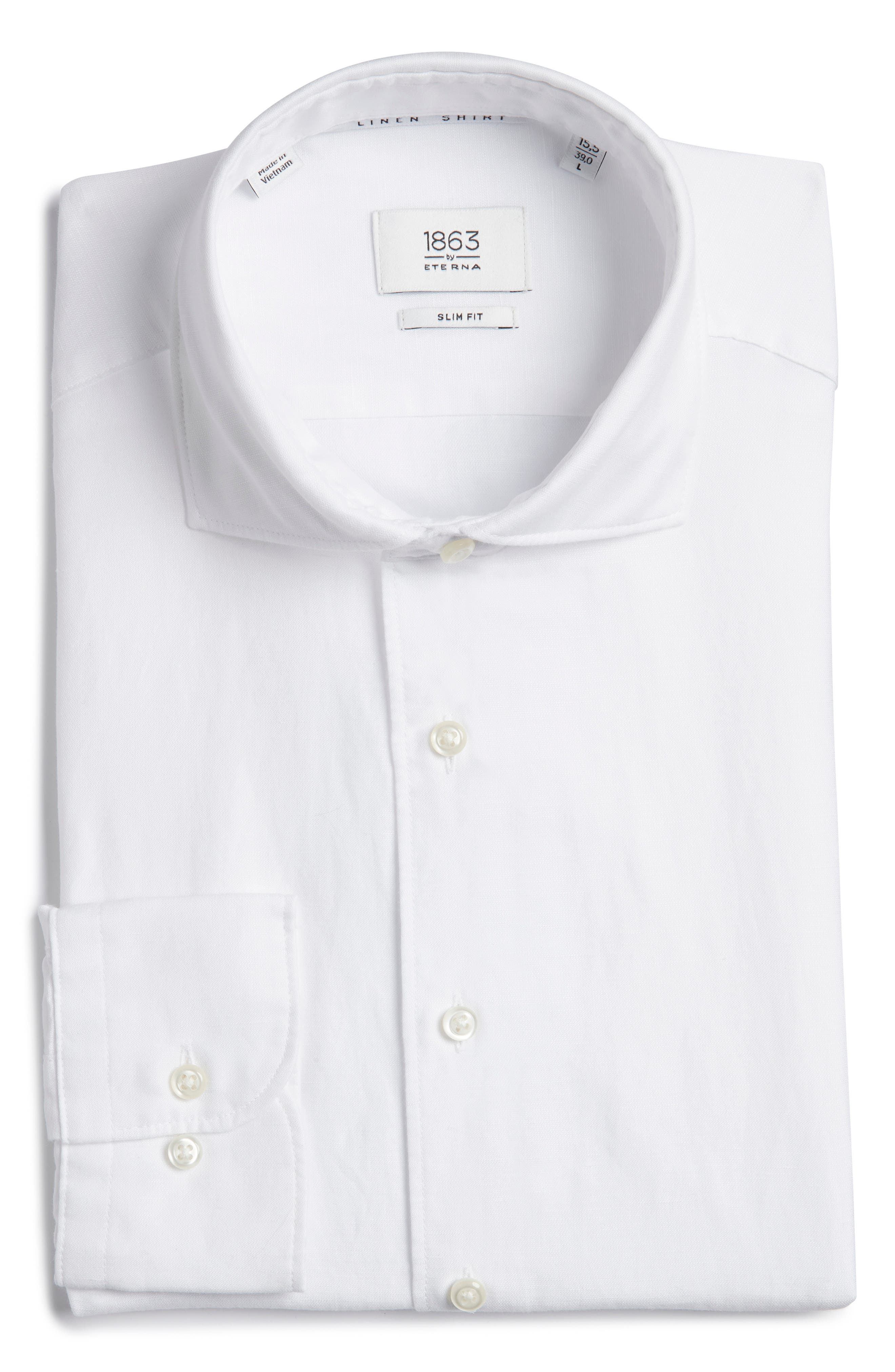 1863 By Eterna Slim Fit Cotton & Linen Dress Shirt In White