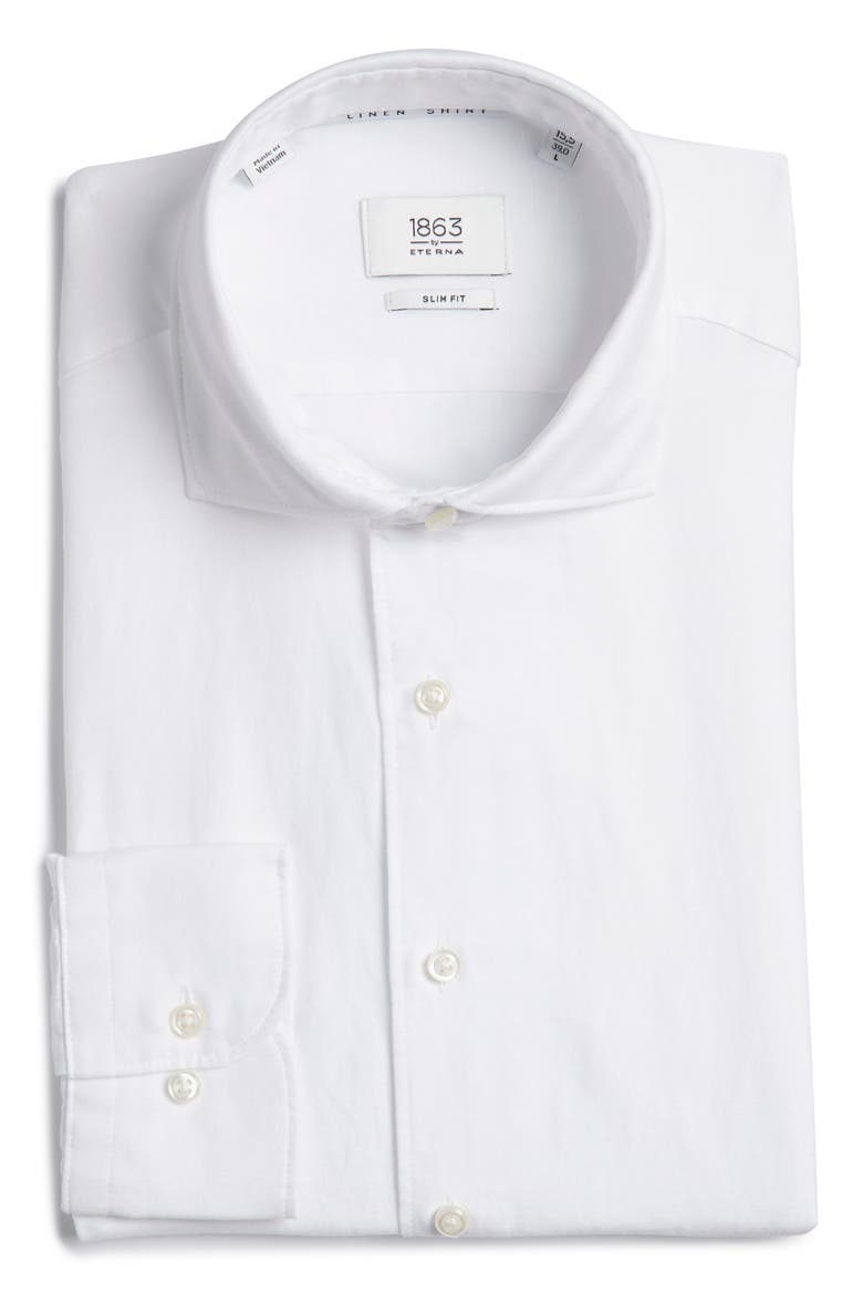 Slim Fit Cotton & Linen Dress Shirt, Alternate, color, WHITE