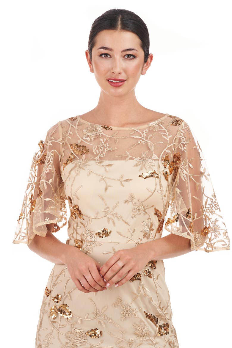 Daphne Embroidered Sequin Column Gown, Alternate, color, GOLD