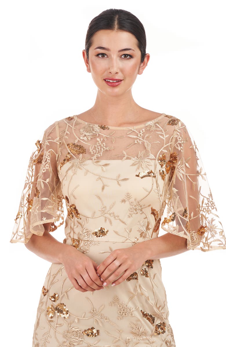 JS Collections Daphne Embroidered Sequin Column Gown, Alternate, color, Gold